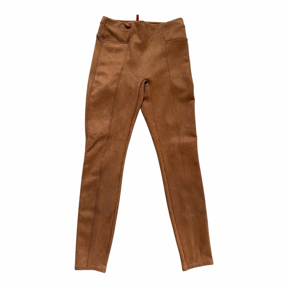 Spanx Leggings Rich Caramel Faux Suede Pull on Elastic waistband stretch size S